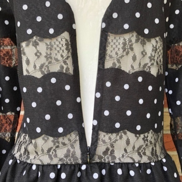 Anthropologie 02Sky Lace Polka Dot Ruched NWT Black White 3/4 Sleeve Dress 👗 - Picture 7 of 14